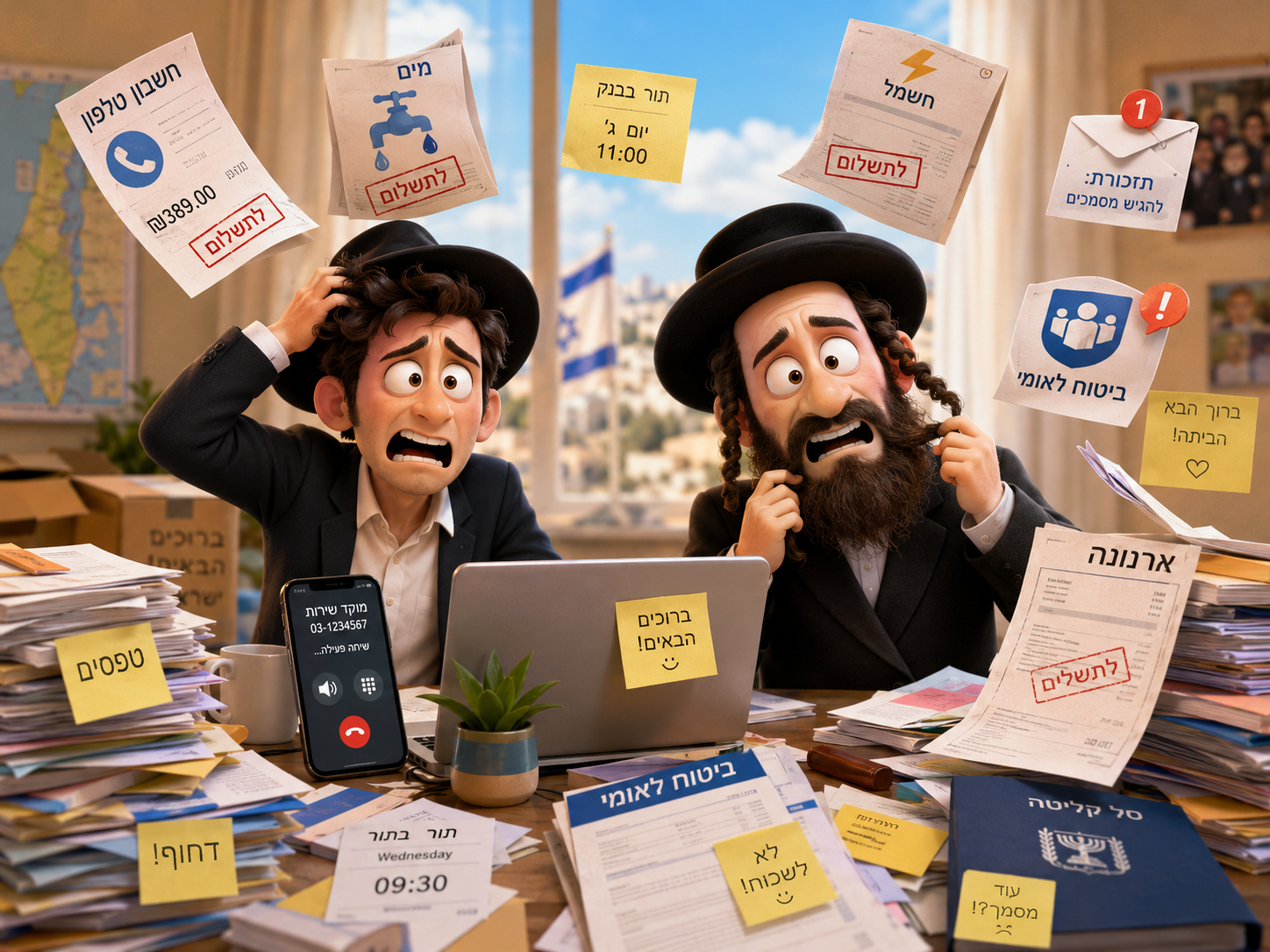 Two recent olim overwhelmed by Israeli bureaucracy, bills, forms, and phone calls